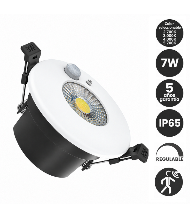 Empotrable LED 7W IP65 Color seleccionable y Sensor de movimiento PIR - Standard EN1363-1