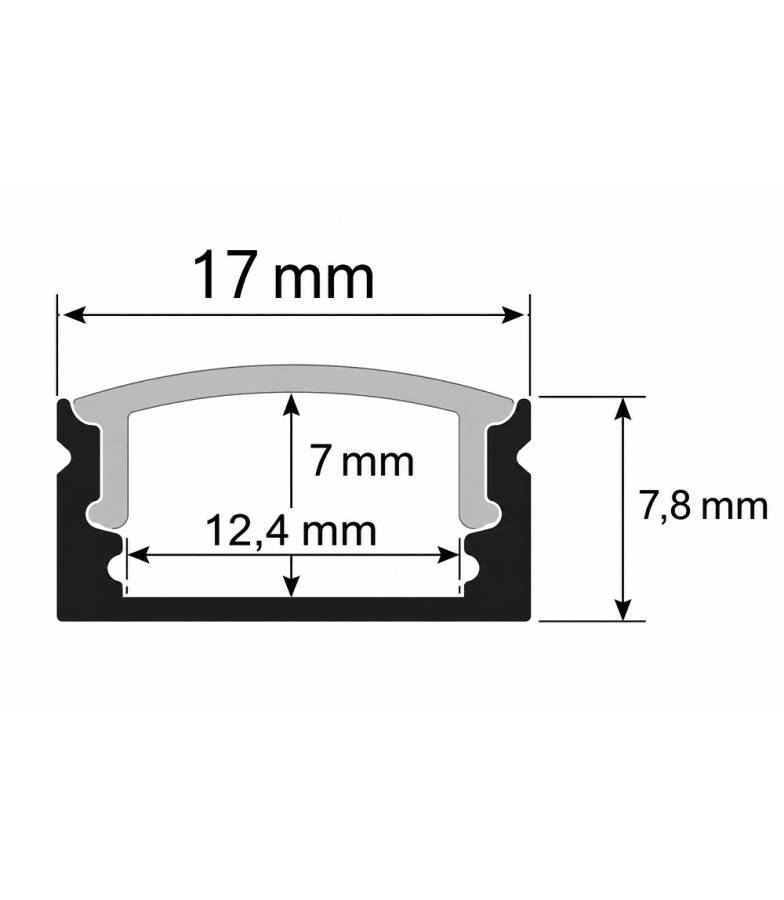 Perfil Aluminio U Superficie Negro 2 metros