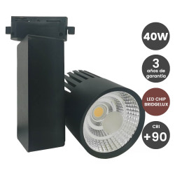Foco LED 40W Negro para Carril Monofásico BRIDGELUX Chip 100º CRI +90