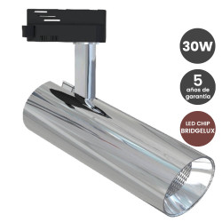 Foco LED 30W Cromo Plata para Carril Monofásico DOB Driverless 24º- 5 Años de garantía