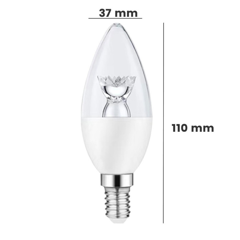 Bombilla LED Vela con Lente 6W E14 C37 - OSRAM CHIP - 3 Años de garantía