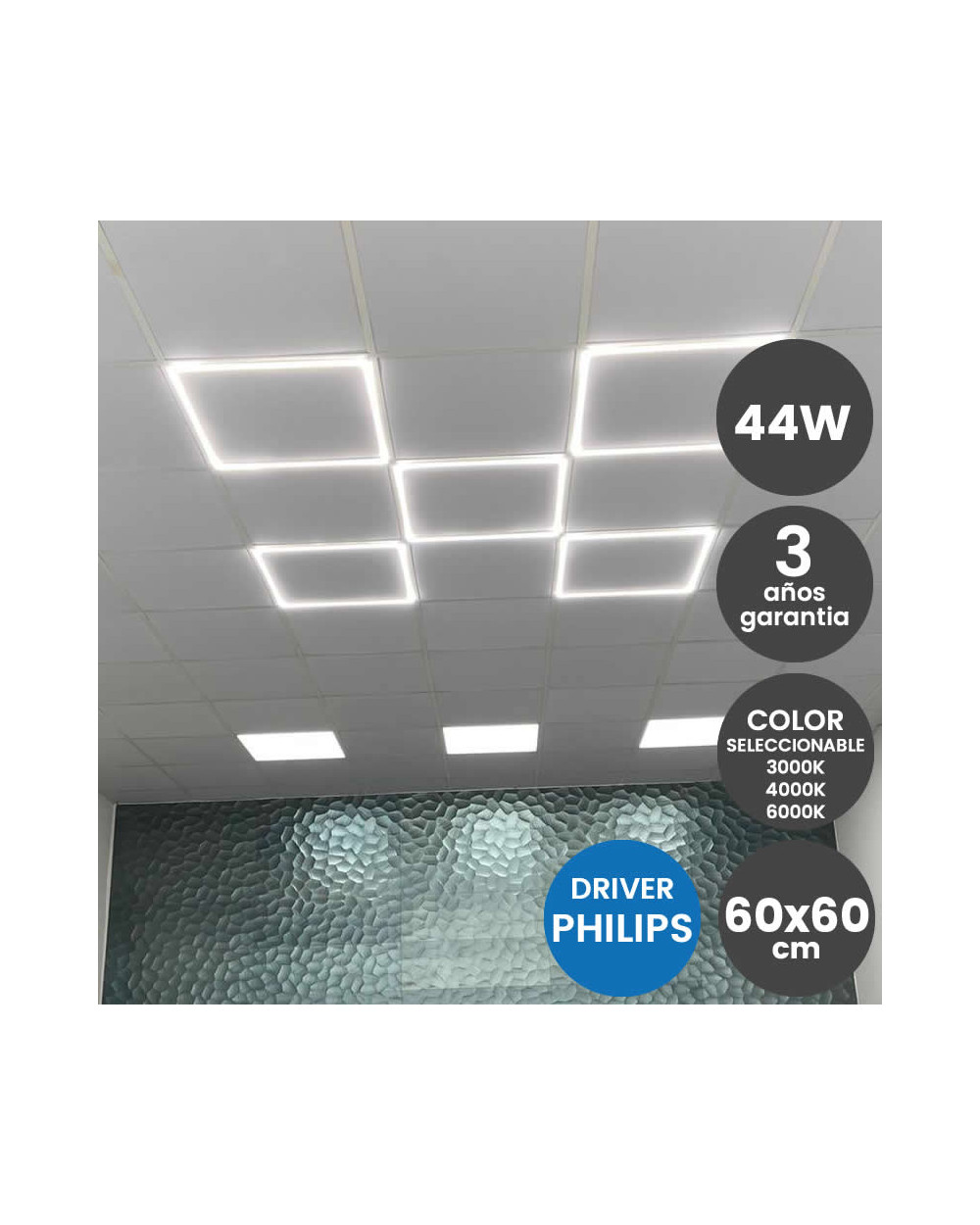 Panel Fit LED 60x60 44W Marco Luminoso Blanco - CCT- Driver Philips 3 Años  de garantía