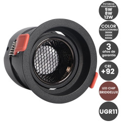 Empotrable LED Potencia y color seleccionable 5W - 8W -12W Negro Chip Bridgelux UGR11 CRI +92- 3 AÑOS DE GARANTIA