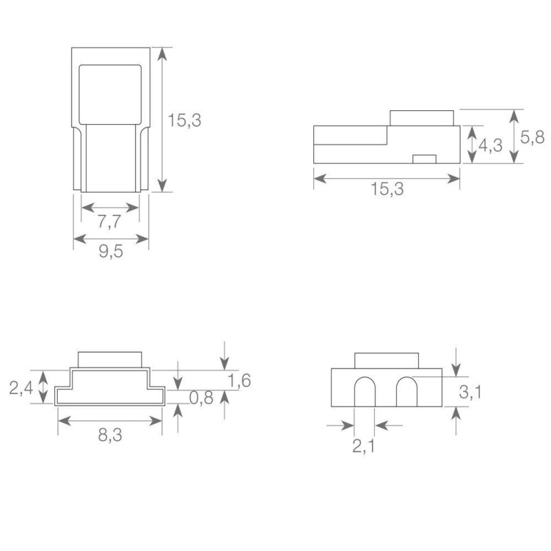 Conector para tiras LED COB y SMD de 8mm IP20