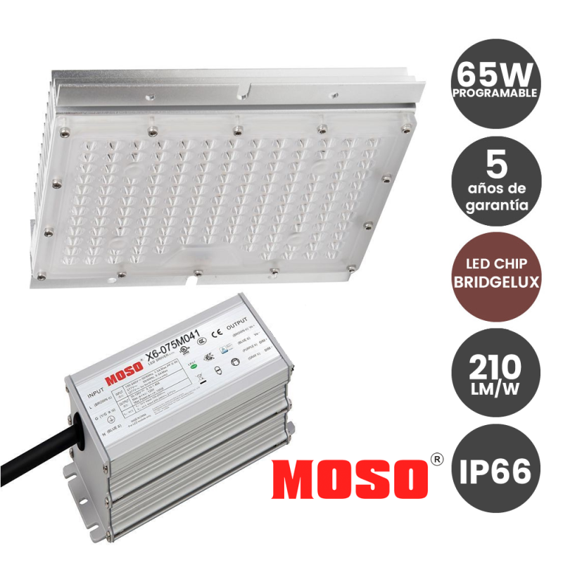Módulo LED 65W Programable 210Lm/W Chip Bridgelux Driver Mosso para Farolas 5 años de garantía