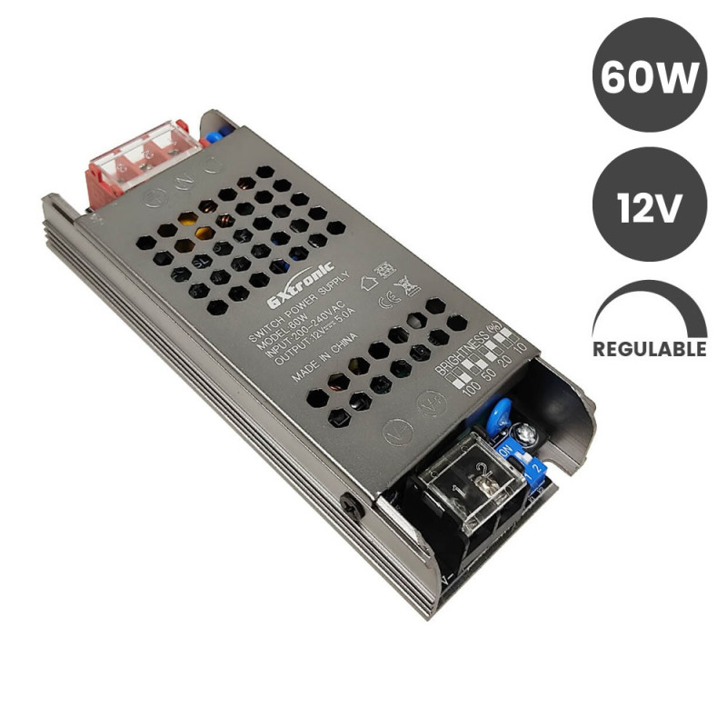 Fuente Alimentación 12V 5A 60W IP20- 3 AÑOS DE GARANTIA