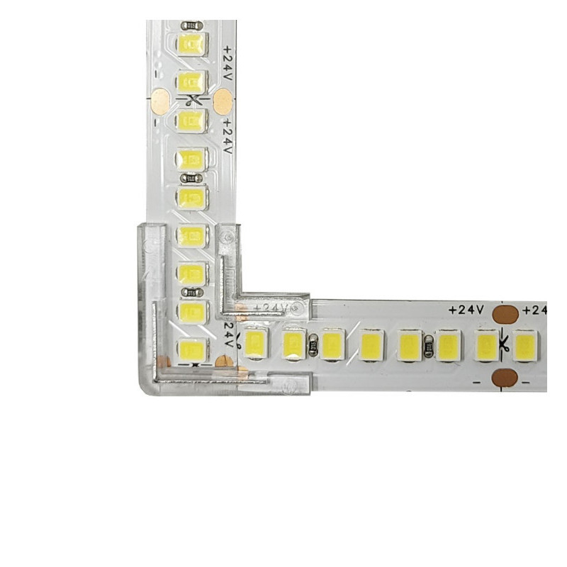 Conector Transparente Para Unión L Tiras LED COB y SMD 10mm IP20