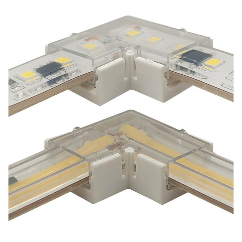 Pack 2 unidades Conector Transparente Para Unión L Tiras LED COB y SMD 8 mm y 10mm IP65
