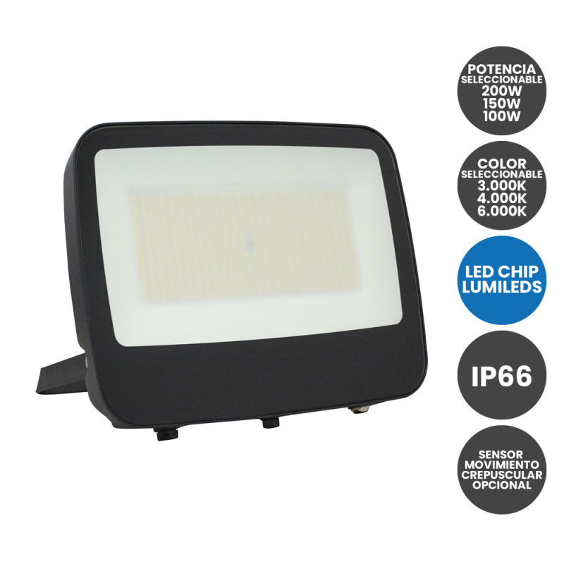 Foco Proyector 200W-150W-100W Potencia y Color seleccionable Chip Lumileds IP66