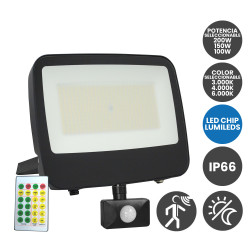 Foco 200W-150W-100W Con Sensor Crespuscular + Movimiento + Mando Potencia y Color seleccionable Chip Lumileds IP66