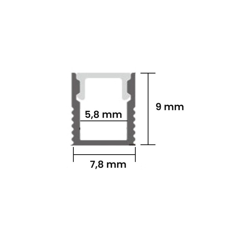 Perfil Superfice Fino 7,8*9 mm 2 metros Aluminio