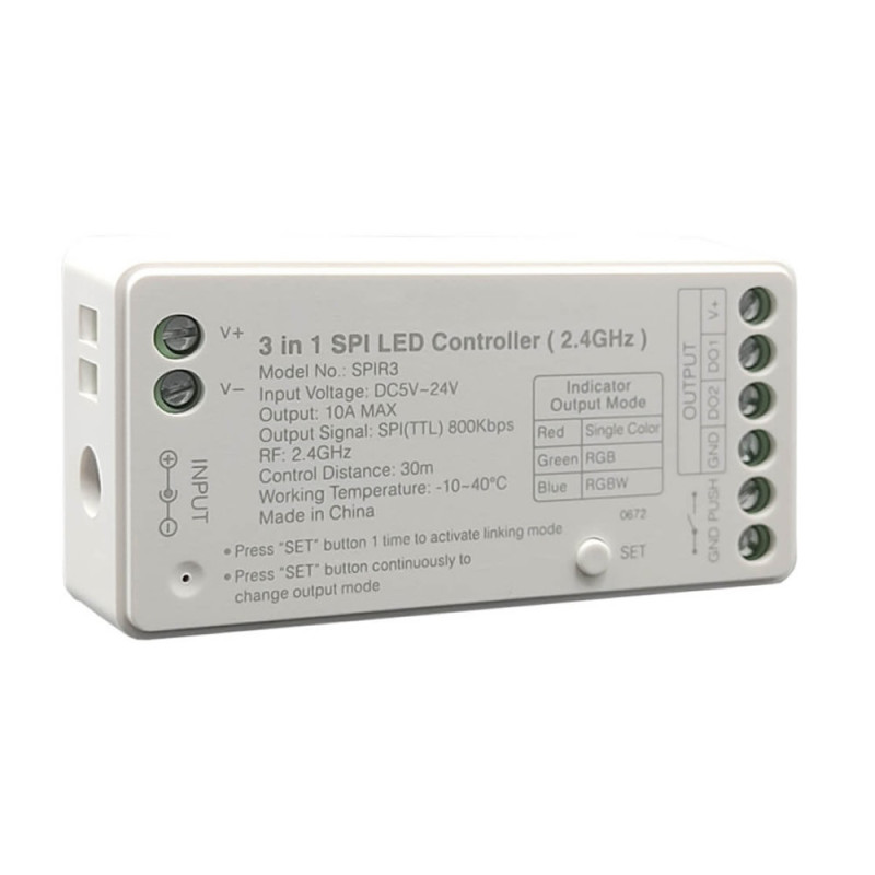 Controladora LED Digital SPI para Tiras LED RGB + RGBW + RGBIC 2.4GHz de 5-24V