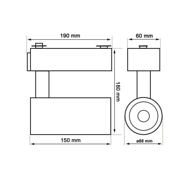 Foco LED 30W Negro Chip Bridgelux Carril Monofásico Color Seleccionable CRI +92 No flick