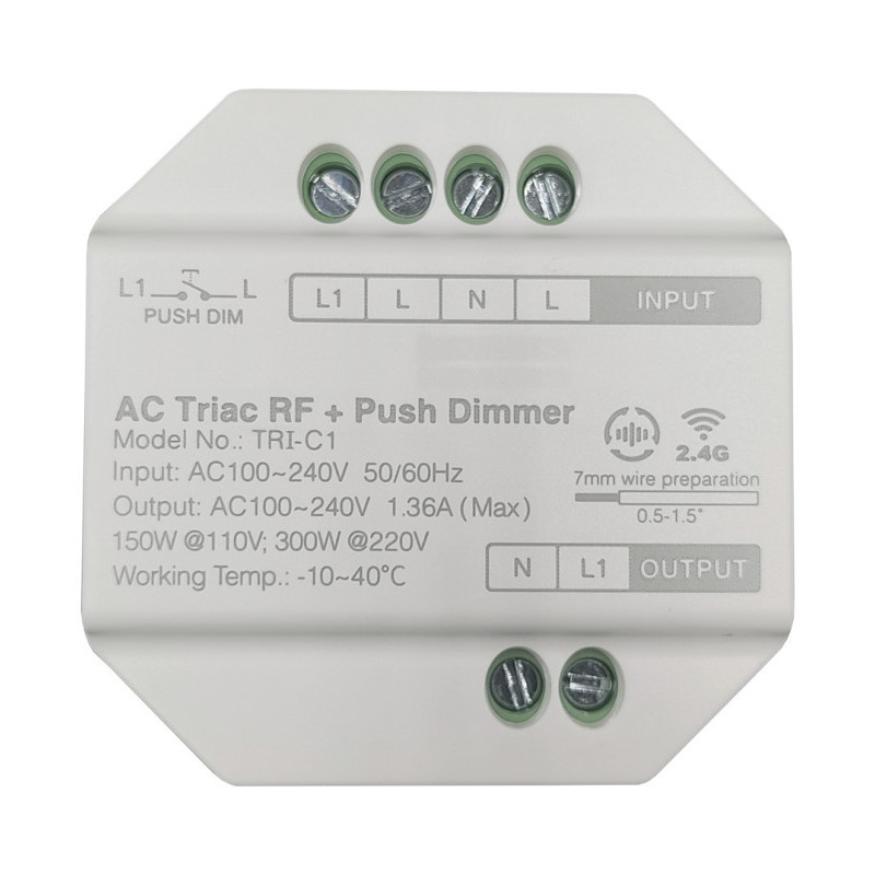 Regulador para Pulsador de pastilla para LED - TRIAC - RF + Push Dimmer