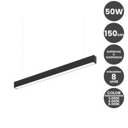 Lámpara lineal Colgante o Superficie LED 50W Interconexión lineal Color Seleccionable 150cm