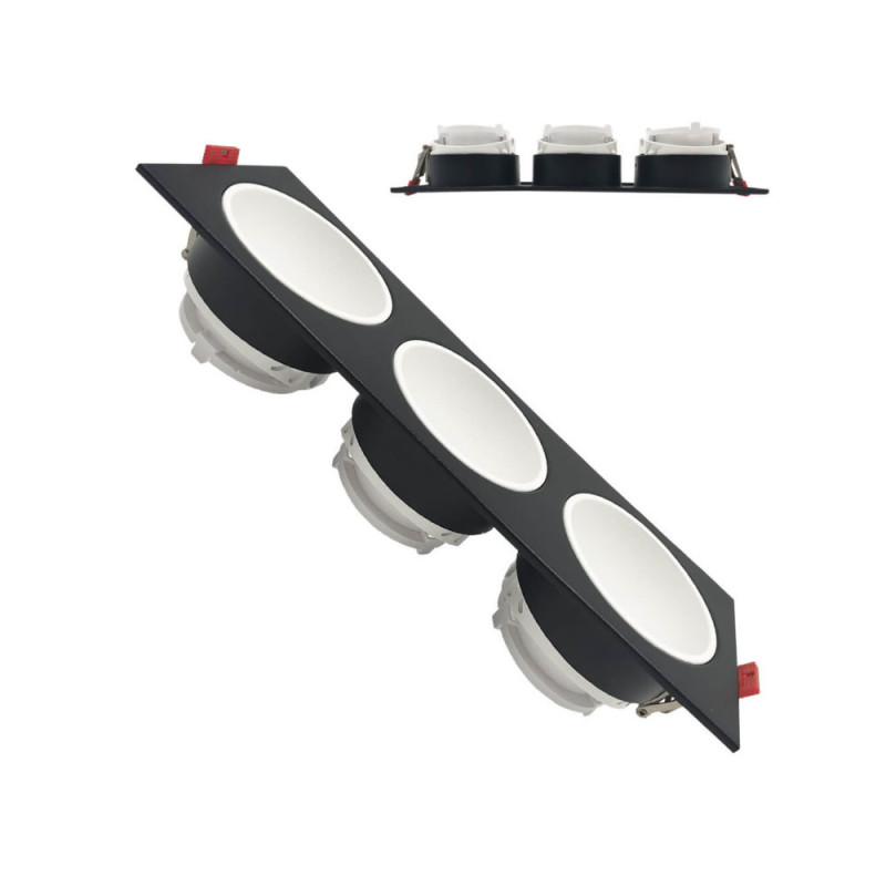 Aro basculante triple GU10 MR16 Exterior Negro