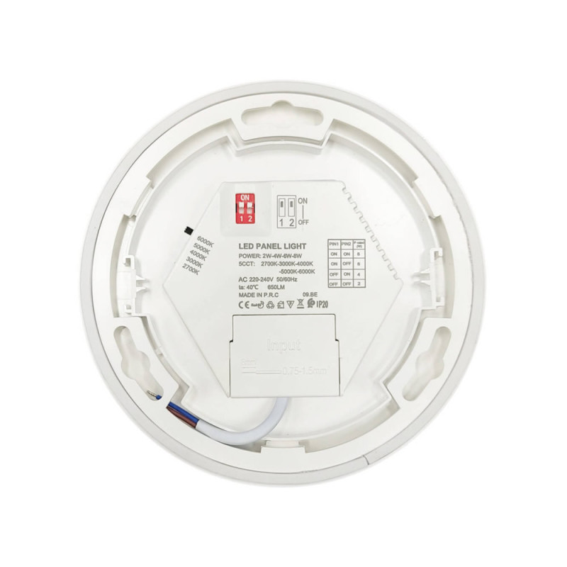 Plafón o Downlight LED Circular Blanco  Potencia y Color Seleccionable 5CCT 8W - 6W- 4W - 2W 140Lm/W IP44
