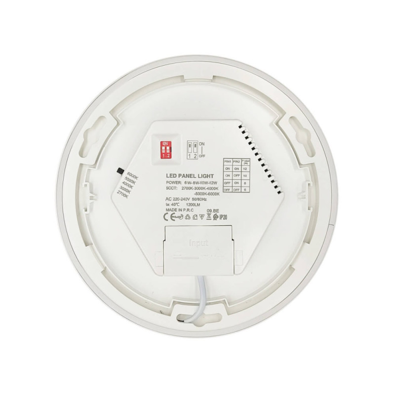 Plafón o Downlight LED Circular Blanco  Potencia y Color Seleccionable 5CCT 12W - 10W - 8W - 6W 140Lm/W IP44