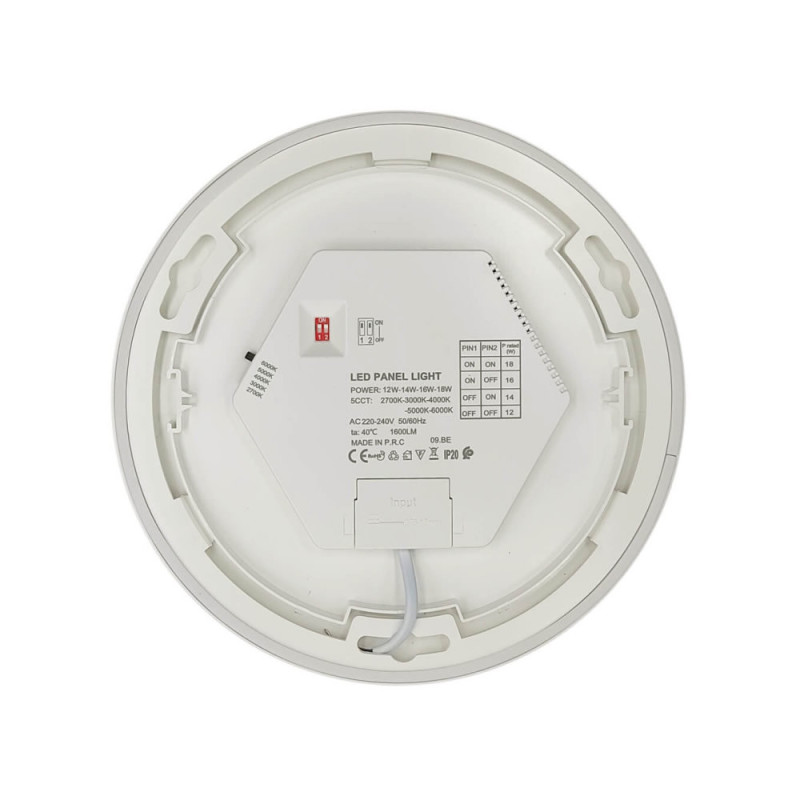 Plafón o Downlight LED Circular Blanco  Potencia y Color Seleccionable 5CCT 18W - 16W - 14W - 12W 140Lm/W IP44
