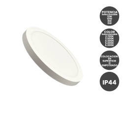 Plafón o Downlight LED Circular Blanco  Potencia y Color Seleccionable 5CCT 12W - 10W - 8W - 6W 140Lm/W IP44