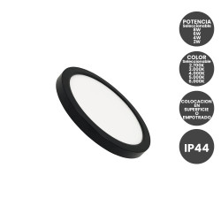 Plafón o Downlight LED Circular Negro Potencia y Color Seleccionable 5CCT 8W - 6W- 4W - 2W 140Lm/W IP44