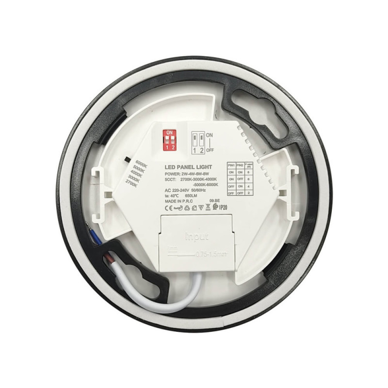 Plafón o Downlight LED Circular Negro Potencia y Color Seleccionable 5CCT 8W - 6W- 4W - 2W 140Lm/W IP44