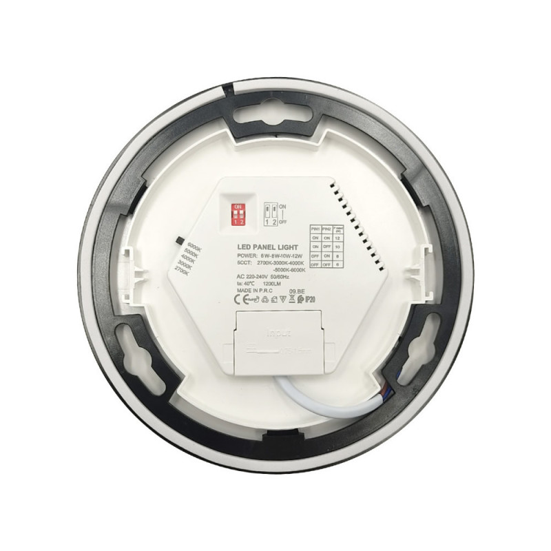 Plafón o Downlight LED Circular Negro Potencia y Color Seleccionable 5CCT 12W - 10W - 8W - 6W 140Lm/W IP44