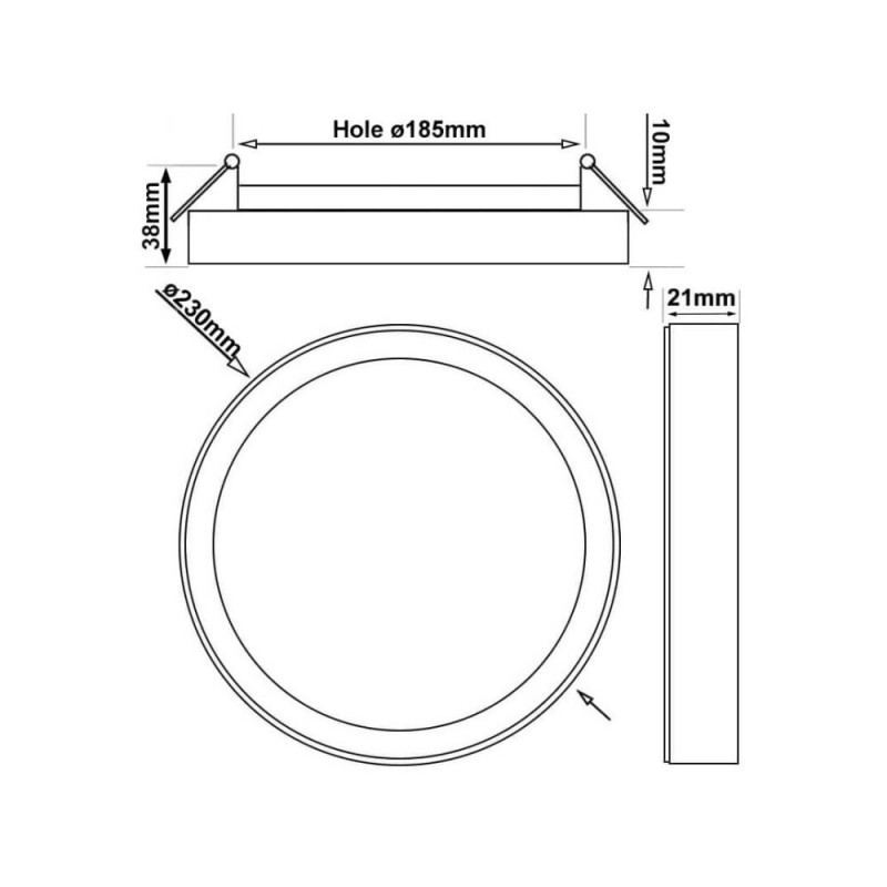 Plafón o Downlight LED Circular Negro Potencia y Color Seleccionable 5CCT 18W - 16W - 14W - 12W 140Lm/W IP44