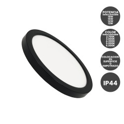 Plafón o Downlight LED Circular Negro Potencia y Color Seleccionable 5CCT 18W - 16W - 14W - 12W 140Lm/W IP44