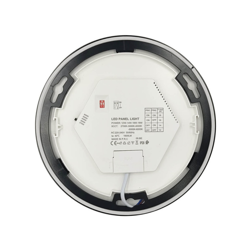 Plafón o Downlight LED Circular Negro Potencia y Color Seleccionable 5CCT 18W - 16W - 14W - 12W 140Lm/W IP44