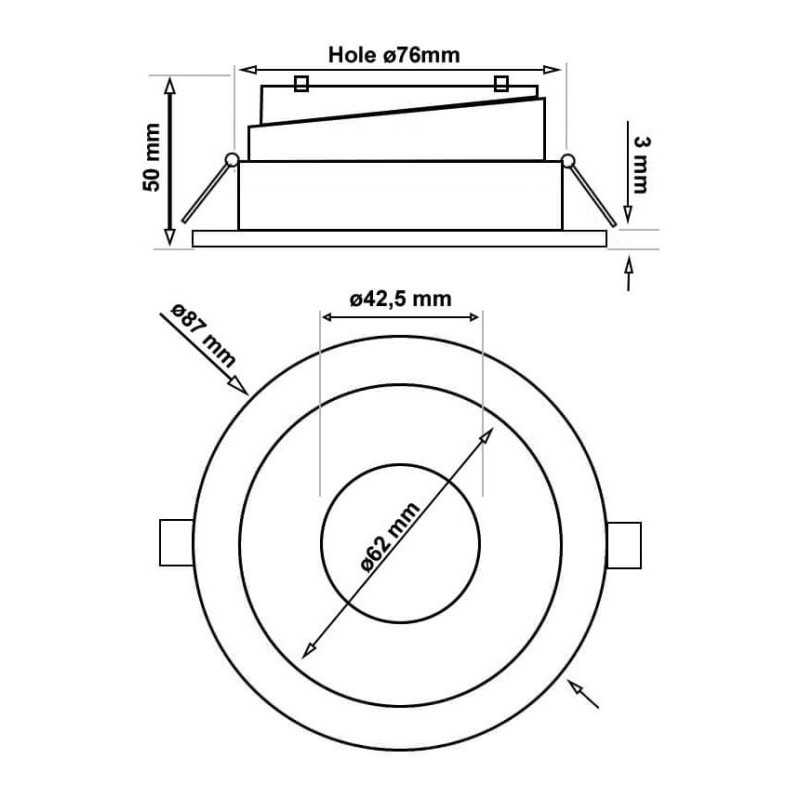 Aro circular basculante GU10 MR16 Exterior Negro