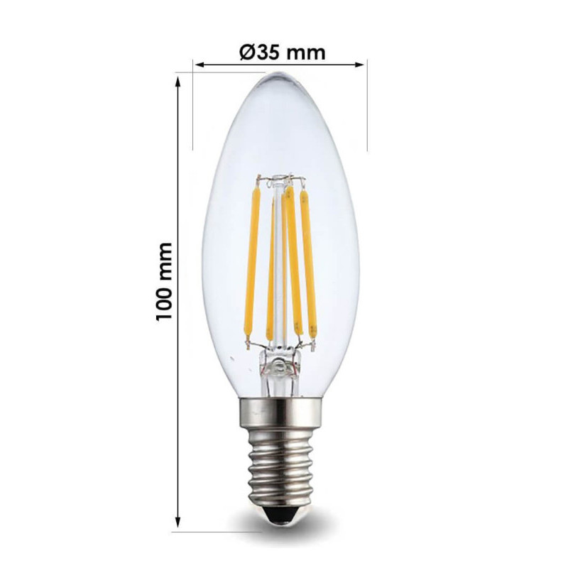 Bombilla LED Filamento Vela 4W E14 C37
