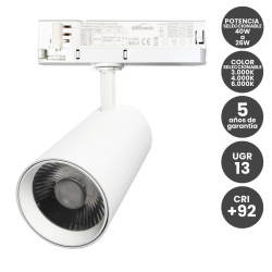 Foco LED Potencia Seleccionable 40W-26W y color seleccionable Blanco Carril Trifasico CRI+92 UGR13