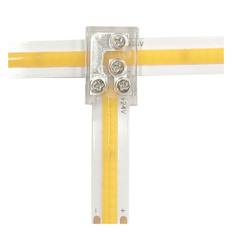 Conector Transparente para unión T o L tiras LED COB + SMD - 10mm - IP20