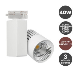 Foco LED 40W Blanco 3CCT para Carril Monofásico BRIDGELUX Chip CRI +98 3 Años de garantía