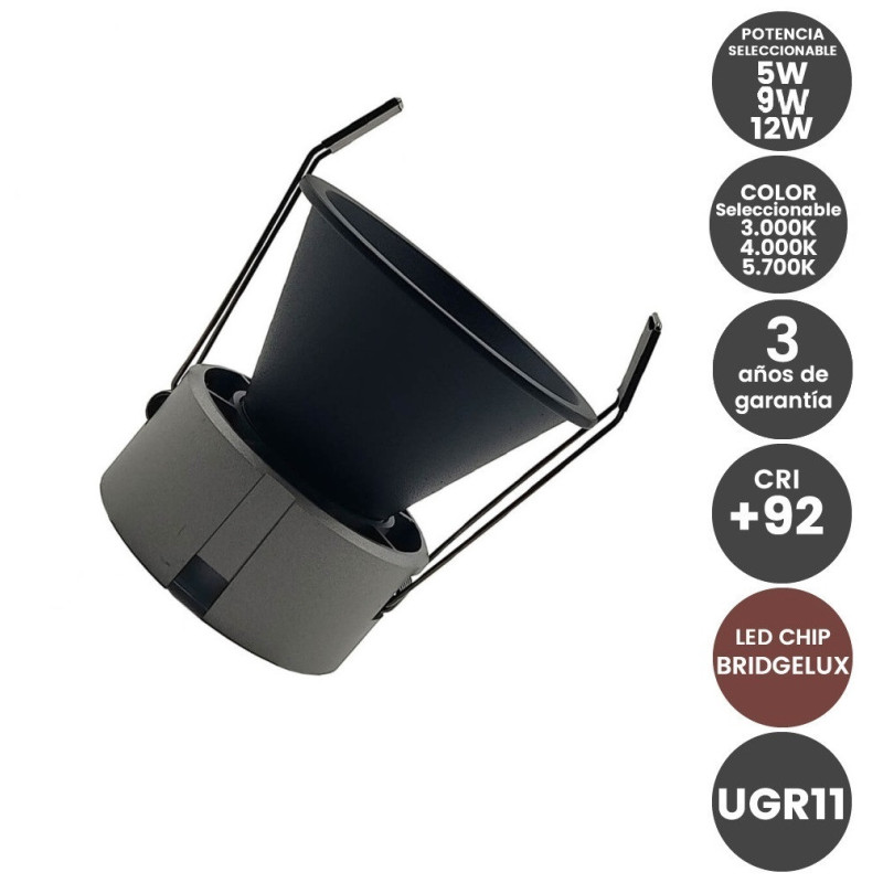 Empotrable LED 6W - 9W - 12W Bridgelux Chip UGR11 CCT  CRI +92