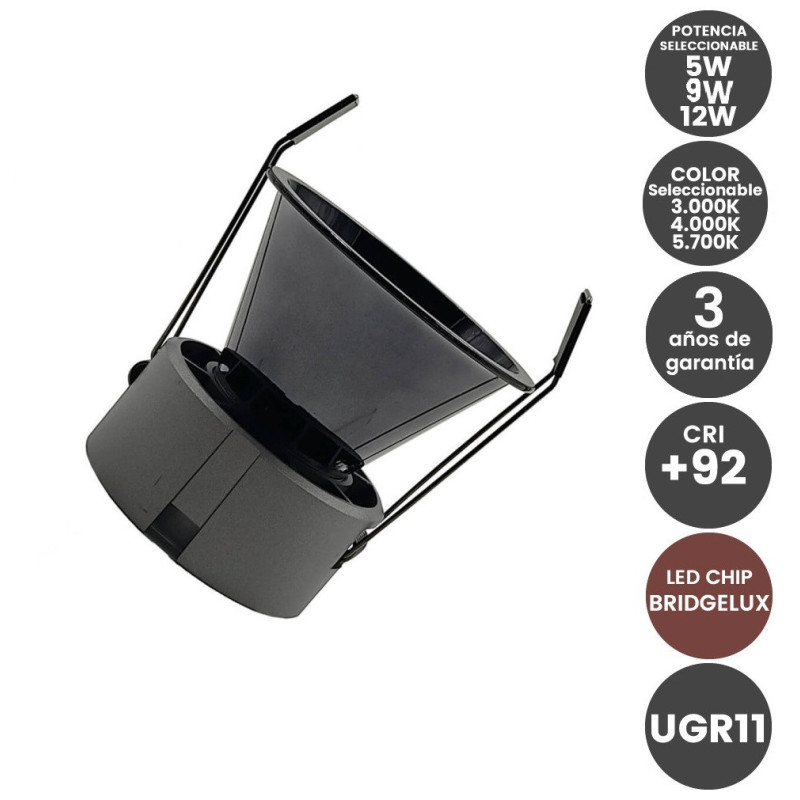 Empotrable LED 6W - 9W - 12W Bridgelux Chip UGR11 CCT  CRI +92