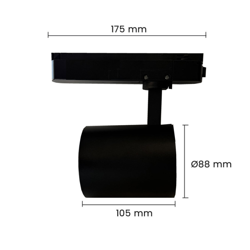 Foco LED Potencia Seleccionable 40W-38W-36W-34W y color seleccionable Negro Carril Monofásico CRI+92 UGR13 170Lm/W